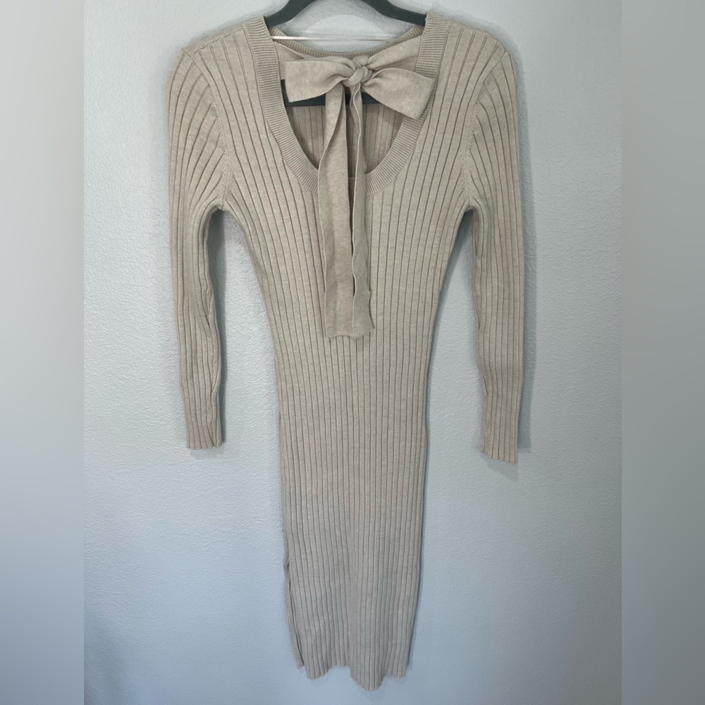 Sam Edelman Rib-Knit Long Sleeve Sweater Dress - Cream - Picture 10 of 15